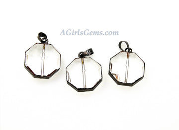 Black Soldered Crystal Pendant, Hexagon Faceted Chandelier Pendant 31 x 34 mm Crystal Pendant with Black/Gold Round Disc Pendants